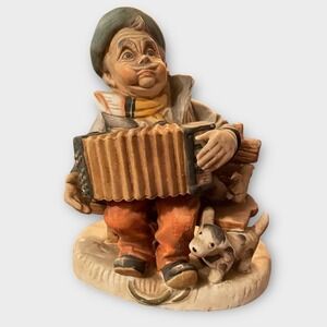 Vintage Ceramic Figurine Hobo Tramp Accordion Music Player Dog Statue Decor‎